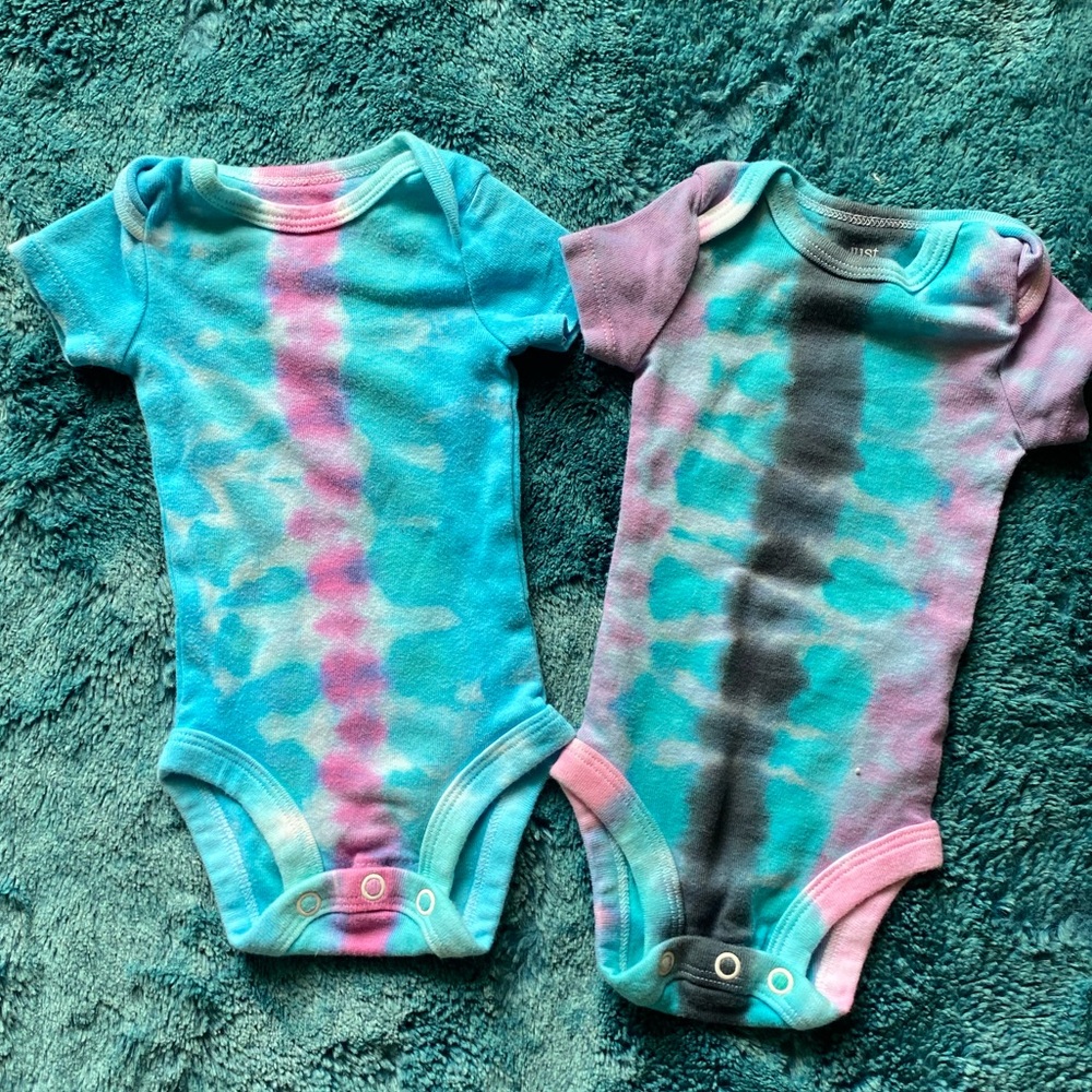 2 Carter's Blue and Pink Tie-Dye Bodysuits